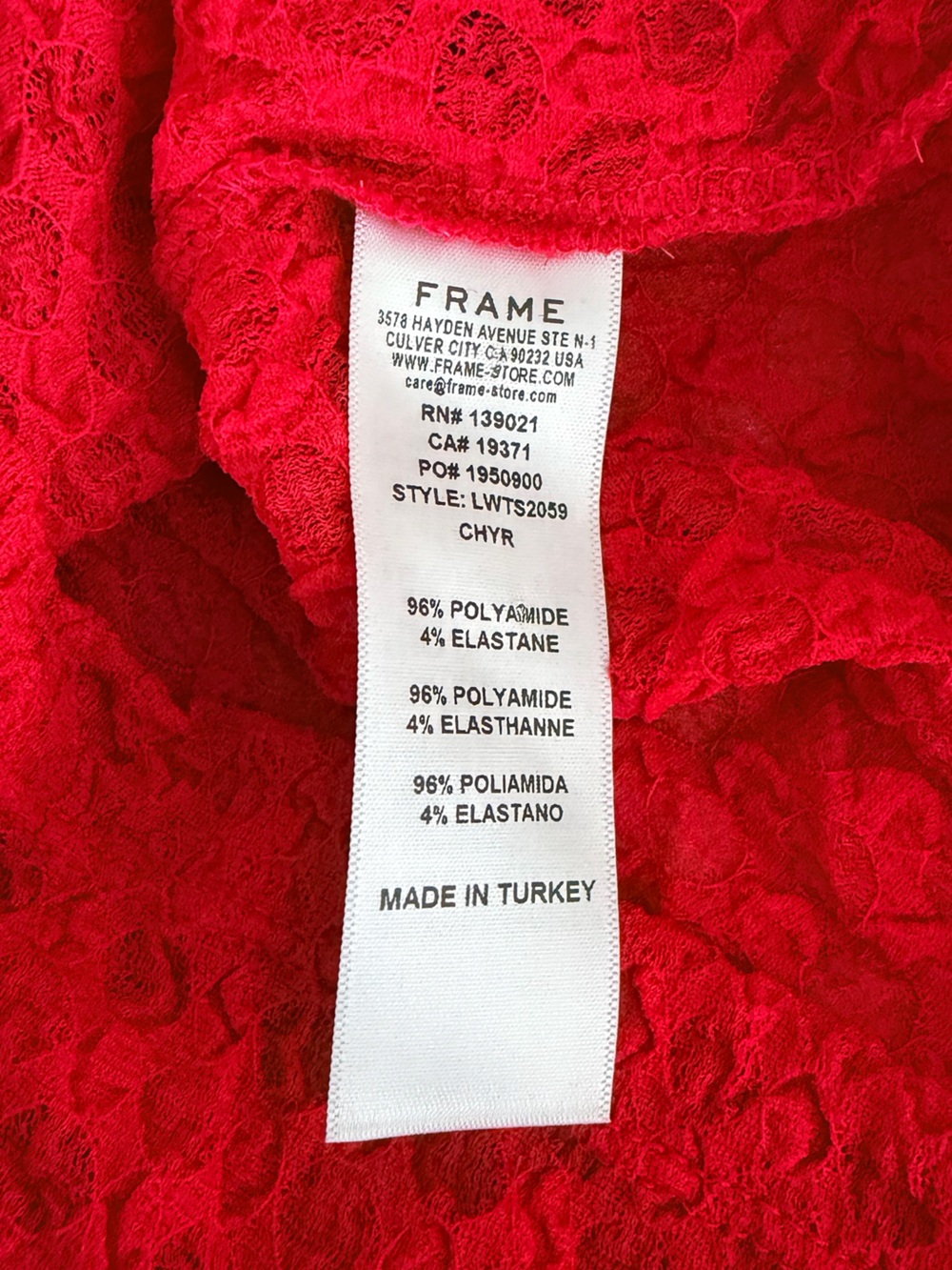 Frame Cherry Red Sheer Mesh Lace Sheer Turtleneck Long Sleeve Top | XS - Picture 5 of 5